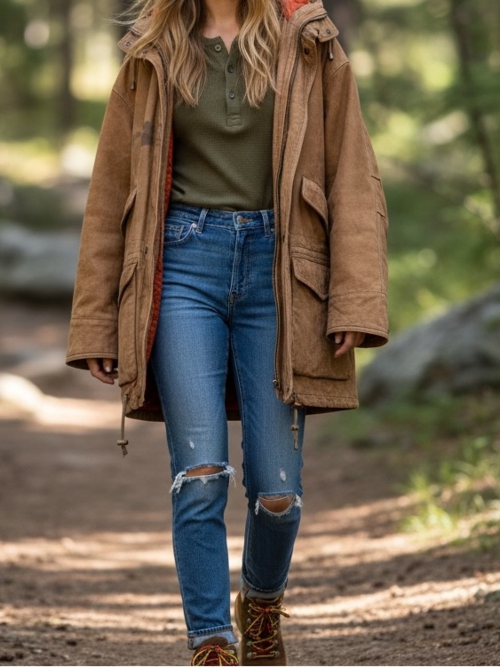 Genuine Leather Suede Barn Coat Chore Coat Oversized Brown Jacket Hood Pockets